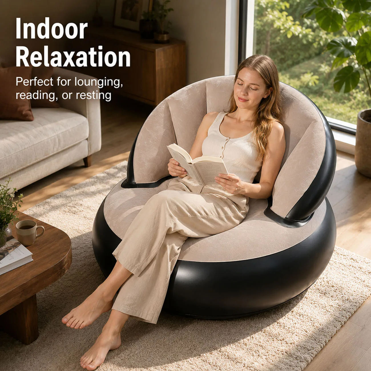 Inflatable Chair for Adults, Flocking Comfortable Lounge Chair, Ergonomic Portable Blow Up Couch for Family Gatherings, Party - view 4