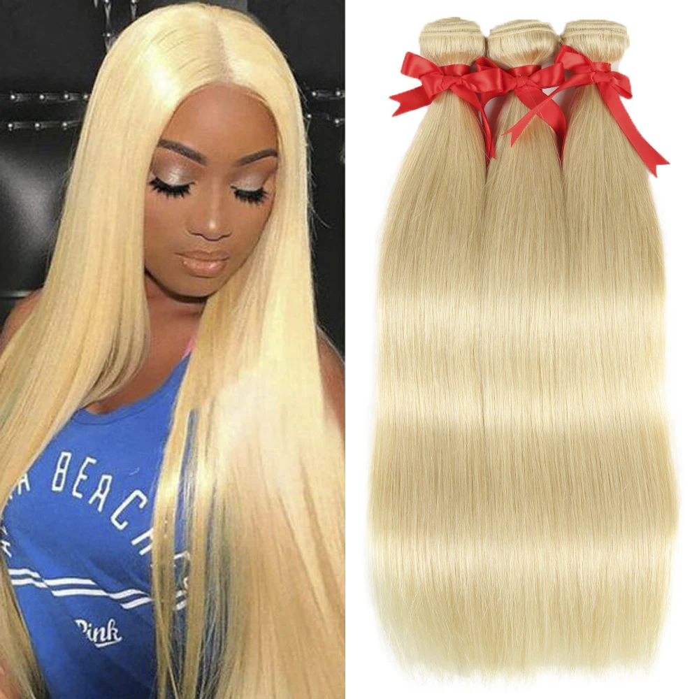 Sleek Straight Human Hair Bundles 613 Blonde Brazilian Straight Human Hair Weave Bundles Single Bundles  Remy Hair Extensions