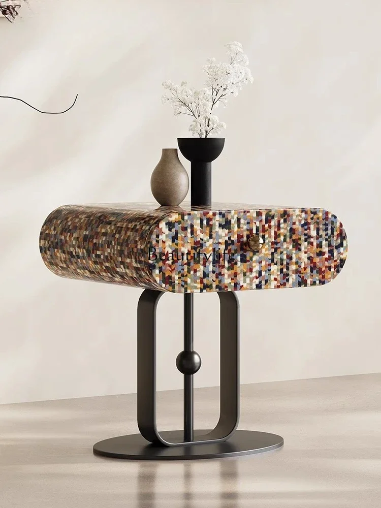 

05-ls 18Italian Minimalist Bedside Table Rainbow Storage Organizer Side Cabinet