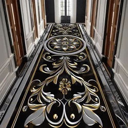 Luxury Black Golden Long Corridor Carpet Hall Runner Decor Non-slip Washable Stairway Rugs European Aisle Floor Mat Customizable
