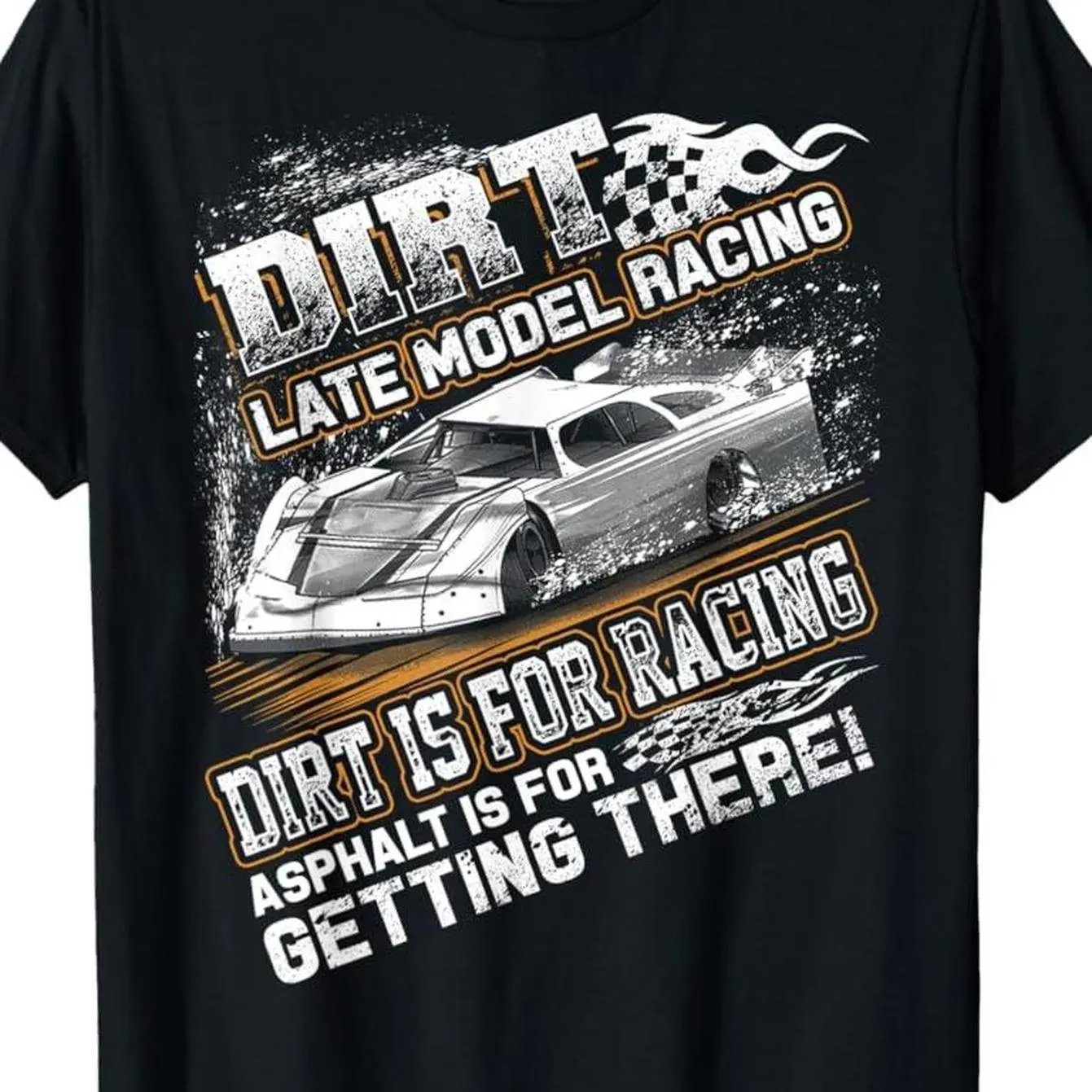 

00% Cotton Men's Late Model Soil Track Race T-Shirt - "Dirt Is for Racing" Pattern Print