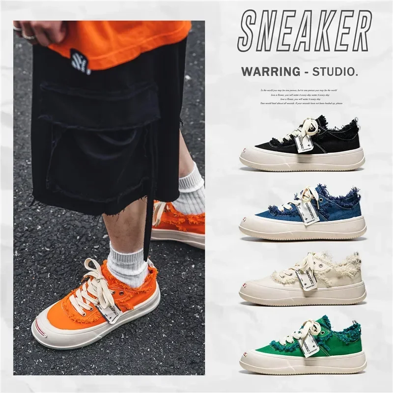 Orange Canvas Shoes Men Casual Platform Shoes Designer Mens Canvas Sneakers Street Vulcanized Shoes Men Zapatillas Hombre Male