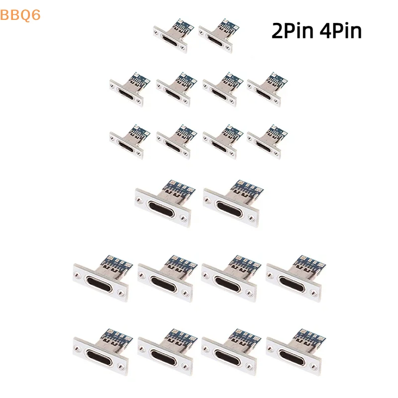 10Pcs 2Pin 4Pin USB 3.1 Type C Socket Fixing Plate Type-C USB Jack 3.1 Type-C Female Connector Jack Charging Port