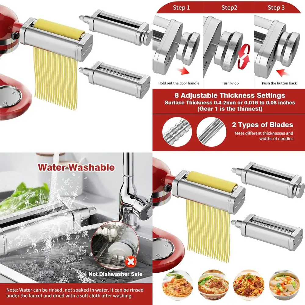 

Набор валиков для макарон из 3 предметов из нержавеющей стали для миксеров KitchenAid: включает роликовые кусачки для спагетти и феттучини.