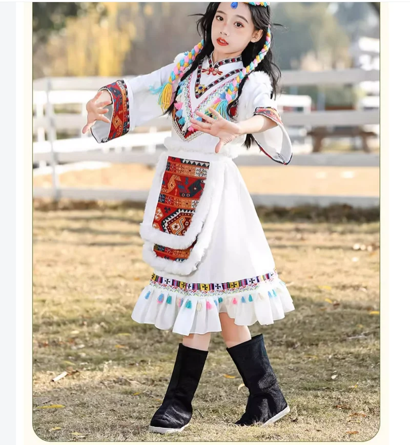 Chinese folk dance costumes, ethnic minority children's walk shows, Tibetan women's clothing dresses