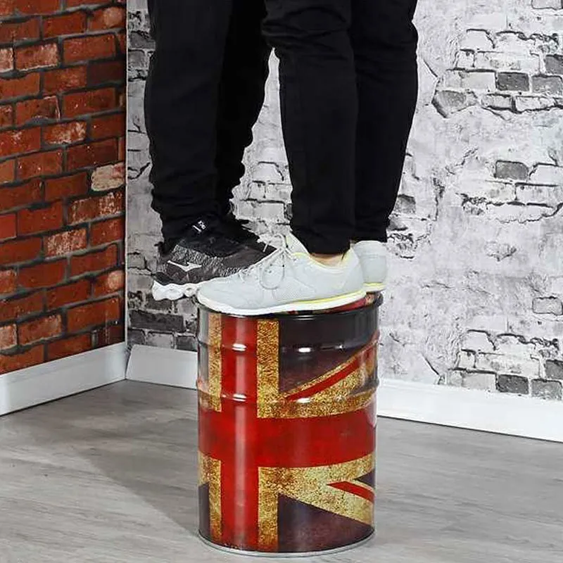 OMGD Paint Bucket Industrial Style Stool Creative Storage Iron Barrel Stool Storage Stool Vintage Iron Round Barrel Stool image 4