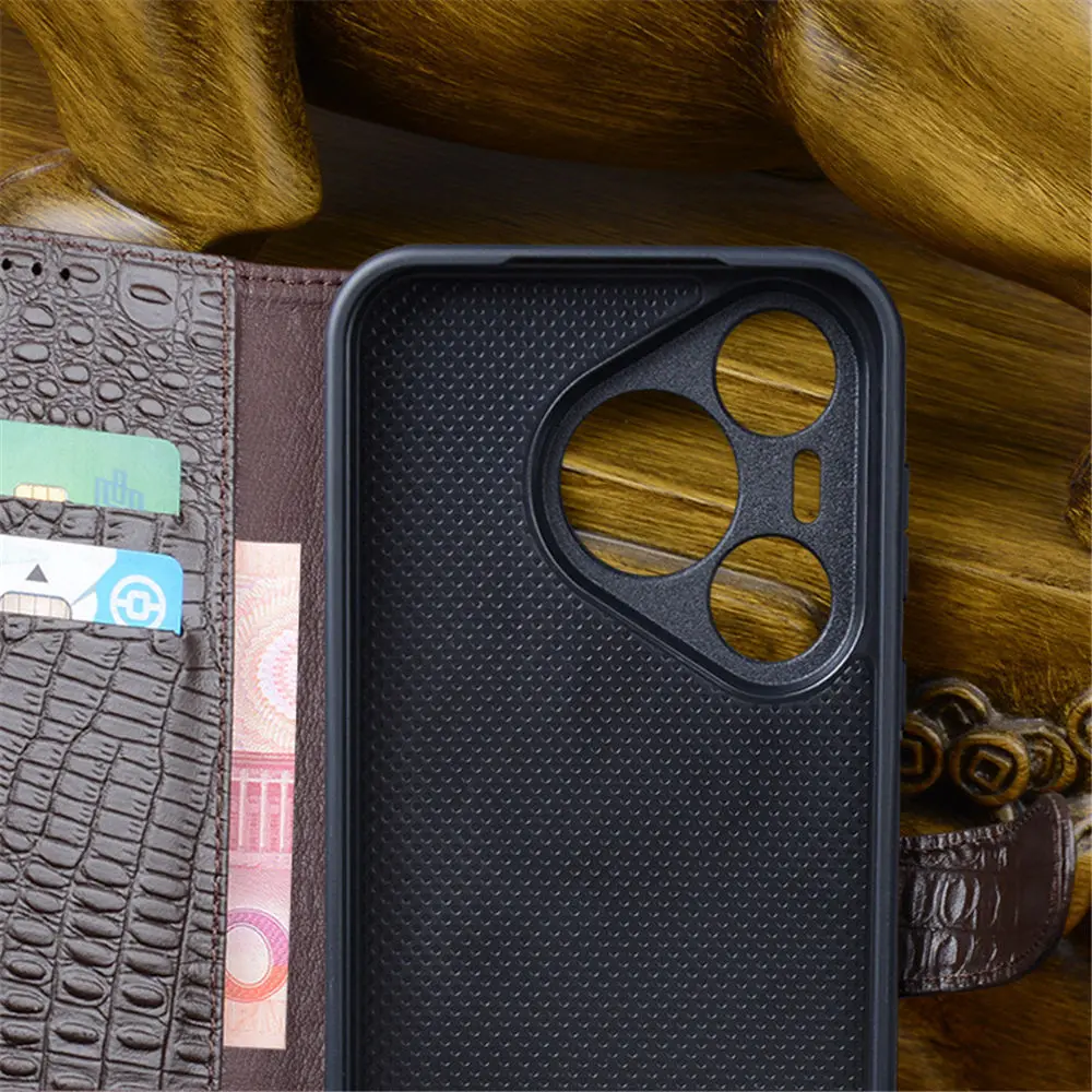 Чехол-кошелек из натуральной кожи крокодила для Huawei Pura 70 Ultra/Pura 70 Pro/Pura 70 чехол с магнитным слотом для карт