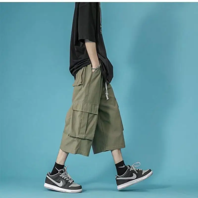 

Men's Cropped Pants Tooling Summer Thin Outer Wear Shorts Trendy Wide-leg Pants Casual Loose Cropped Pants