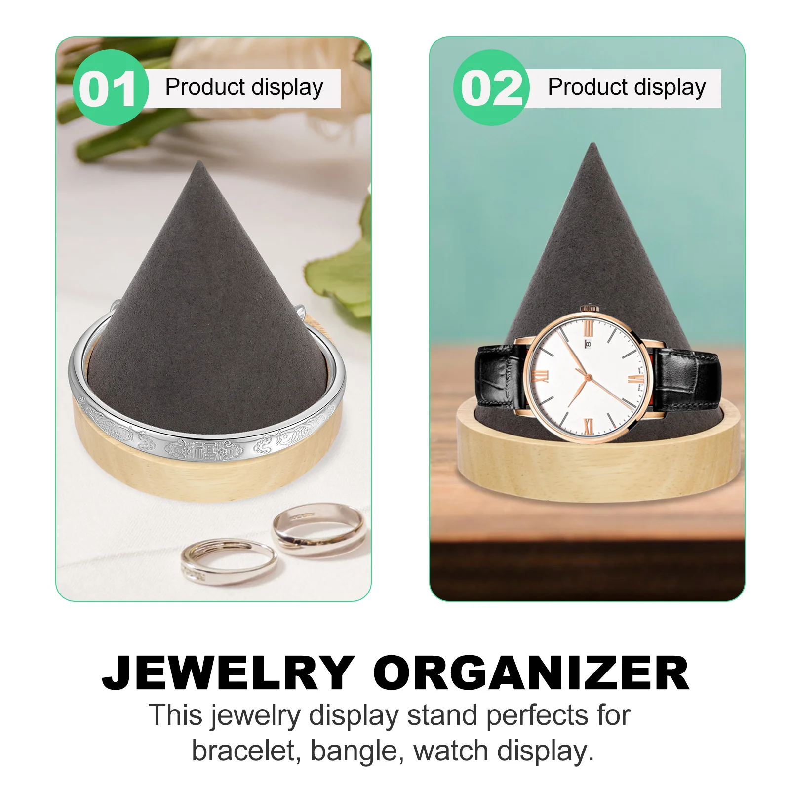 

Wooden Cone Shaped Jewelry Display Stand for Bracelets Bangles Watches Elegant Organizer Home Retail Jewelry Display Cone