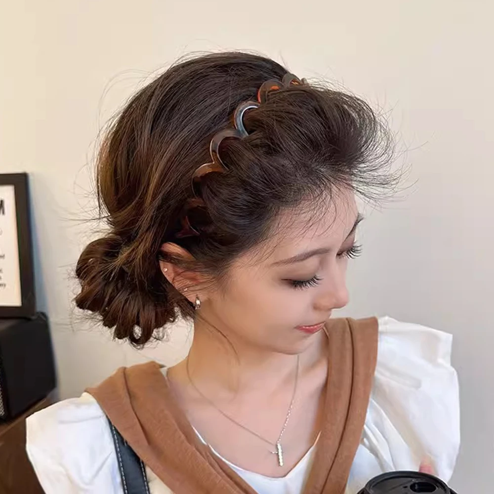 Peine para el cabello coreano para mujer, diadema antideslizante de plástico en forma de U, aros para el cabello con dientes fijos, bandas para el cabello superiores esponjosas, accesorios para el cabello