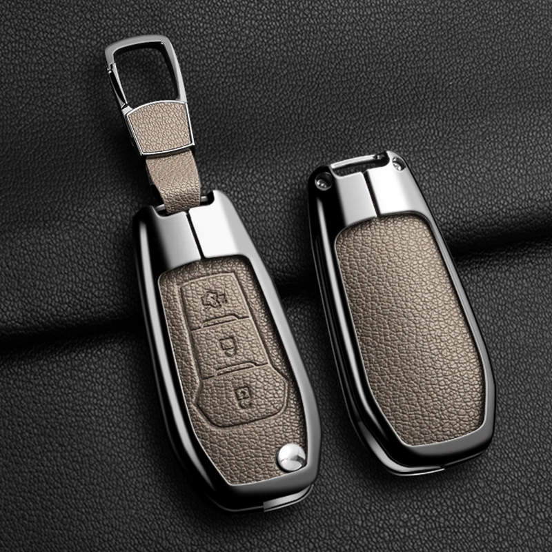 

Metal Leather Flip Remote Fob Car Key Case Cover Holder Shell for Ford F-150 F-250 F-350 Explorer Ranger KA Fiesta EcoSport