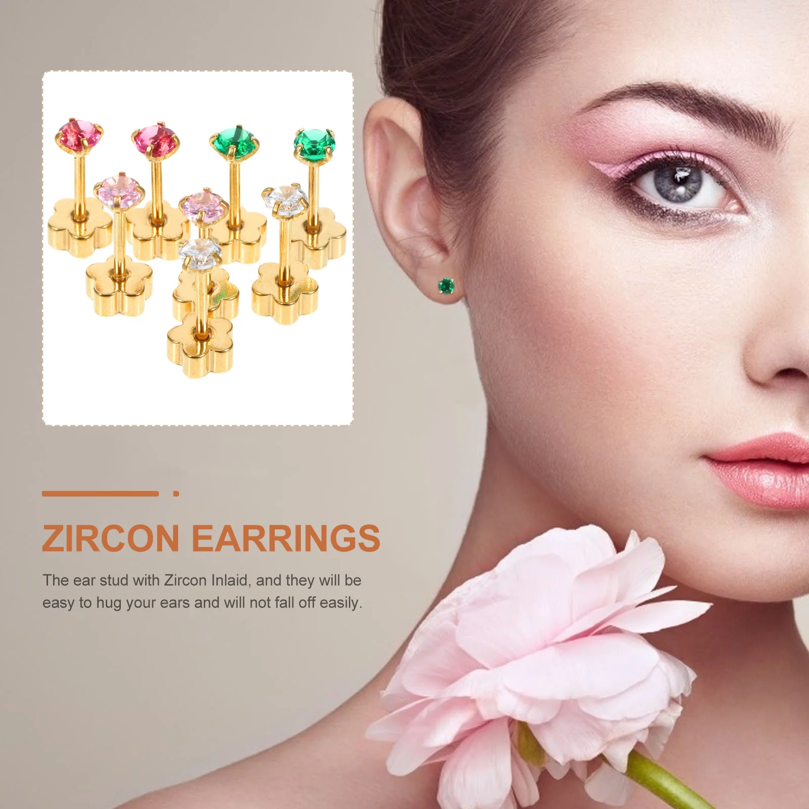 

8Pcs Zircon Ear Studs Lightweight Screw Back Earrings for Women Fashionable Female Ear Jewelry Gift Choice Zircon Earrings