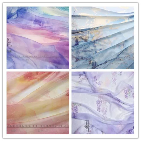 Chinese stlye 30D starry sky Gradient color Chiffon Printed hanfu fabric for DIY dress 1order=1pc(size:100x150cm)