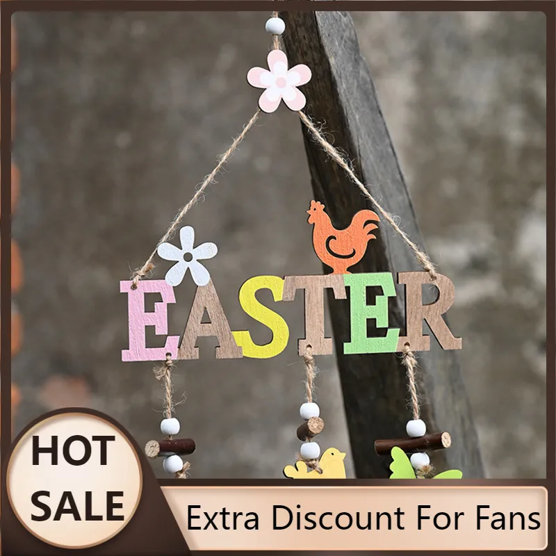 New Easter Pendant HELLO SPRING EASTER Wooden Letter Sign Decorative Hanging Ornament Party Decoations Supplies Ship April