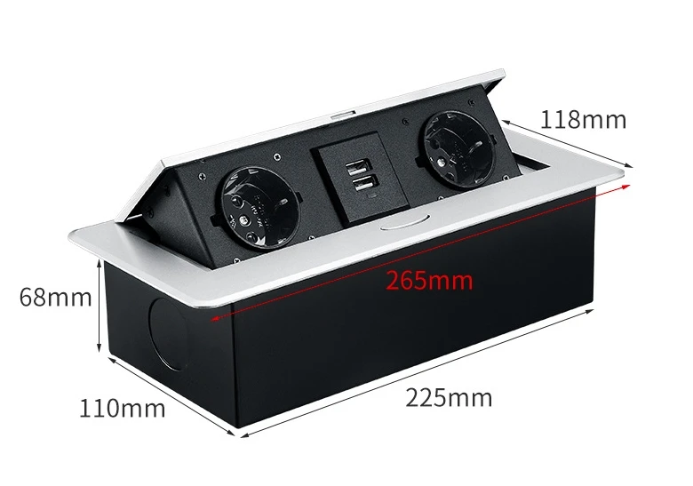 

All Aluminum Panel EU Standard Hidden Type Table Socket 3 Way Electrical Outlet Modular Combination Power Three Outlet Household