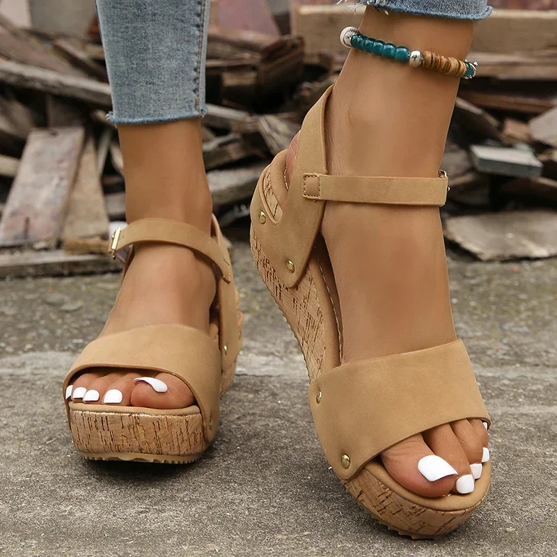 Hot Sales Thick Sole Wedge Heel Sandals for Women Summer 2023 Platform Sandles Woman Big Size Ankle Strap Gladiator Mujer