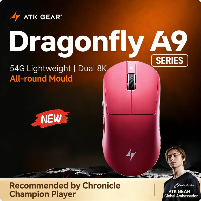 ATK Dragonfly A9 Series Wireless Mouse Tri Mode PAW3950 Nordic52840 8K 53g Lightweight Custom Laptop Gamer PC Gaming Mouse