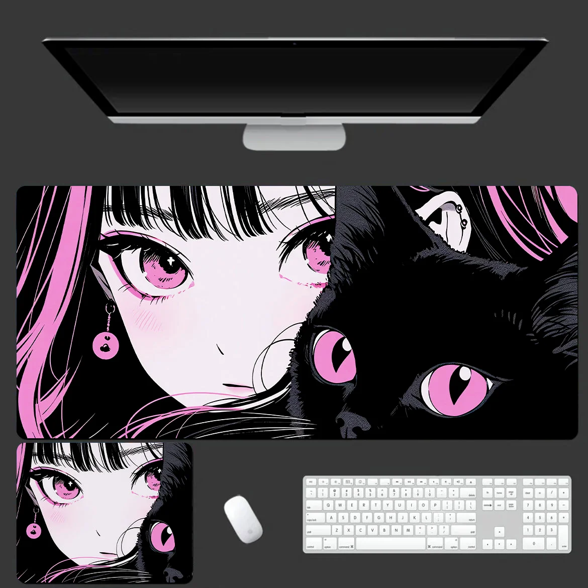 Black Cat Anime Mouse Pad Extra Large Cartoon Computer Desk Mat Keyboard Wrist Rest Gaming Mouse Pad Office Desk Mat