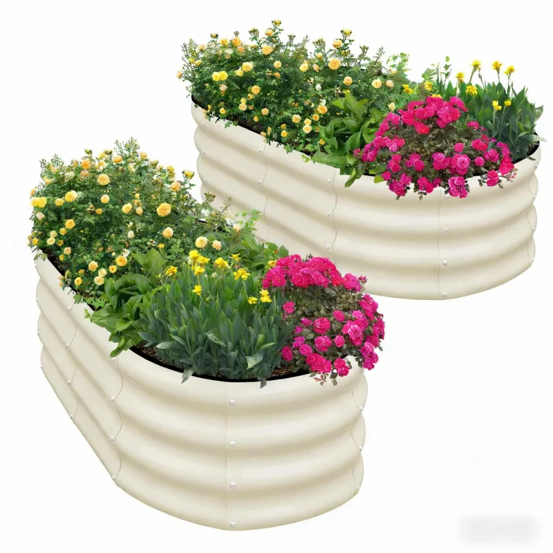 Oval-Shaped Galvanized Sheet Planting Containers Multi-Specification Modular Vegetable Pots for Outdoor Courtyards