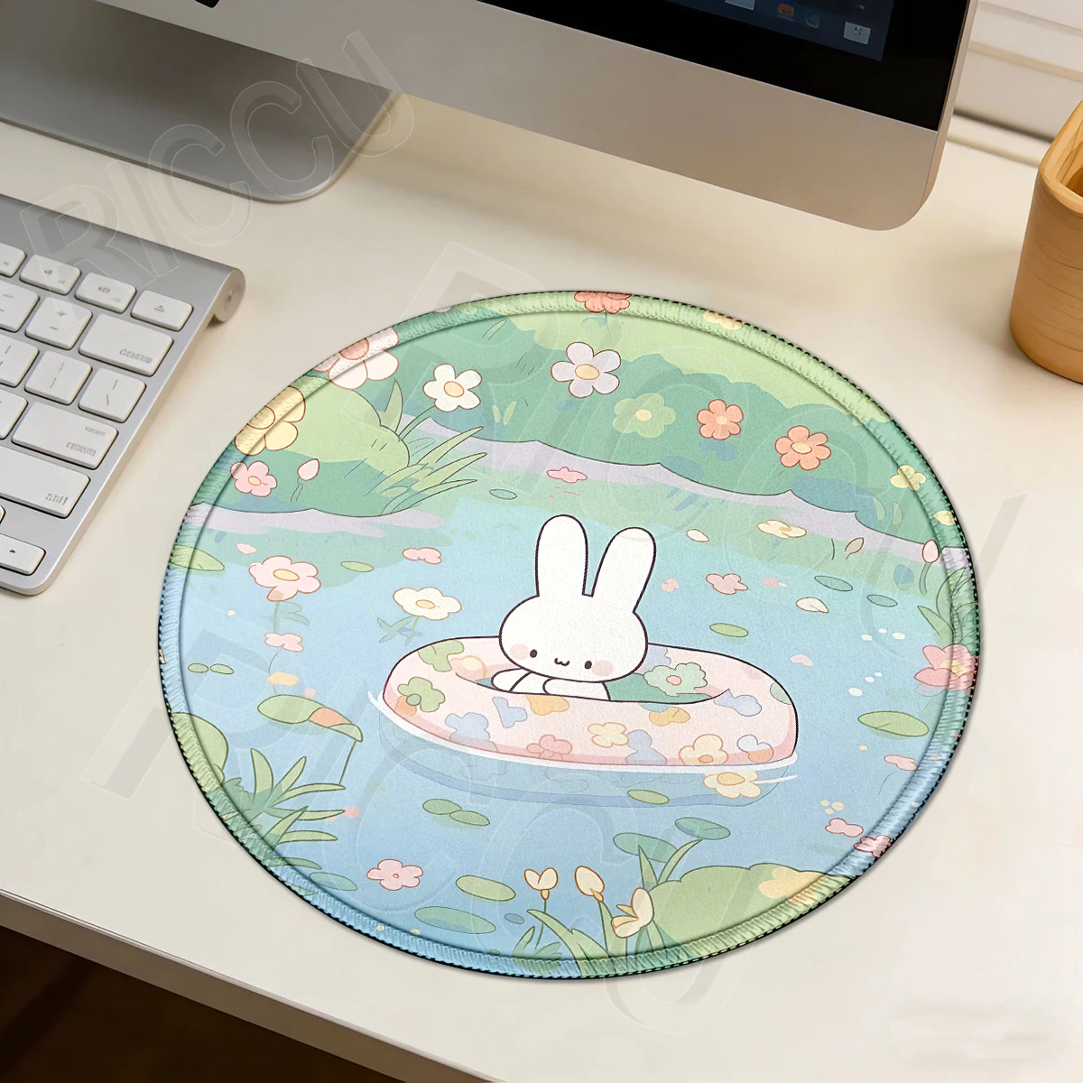 Pc Gaming White - Kawaii Beyaz Tavşan Yuvarlak Mouse Pad