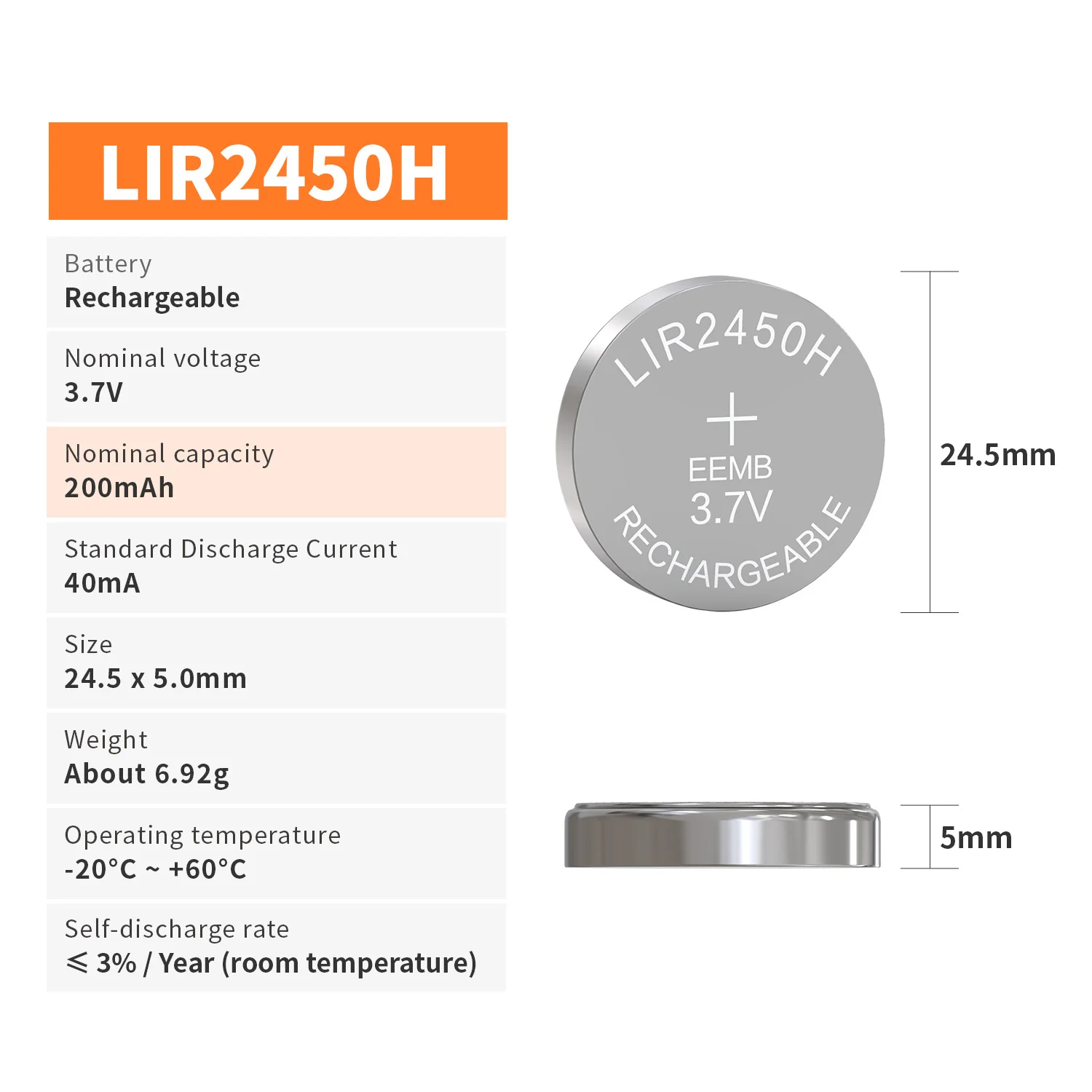 EEMB LIR2450H 200mAh akumulator o dużej pojemności opcjonalna ładowarka bateria litowa bateria guzikowa LIR2450 H 3.7V bateria moneta