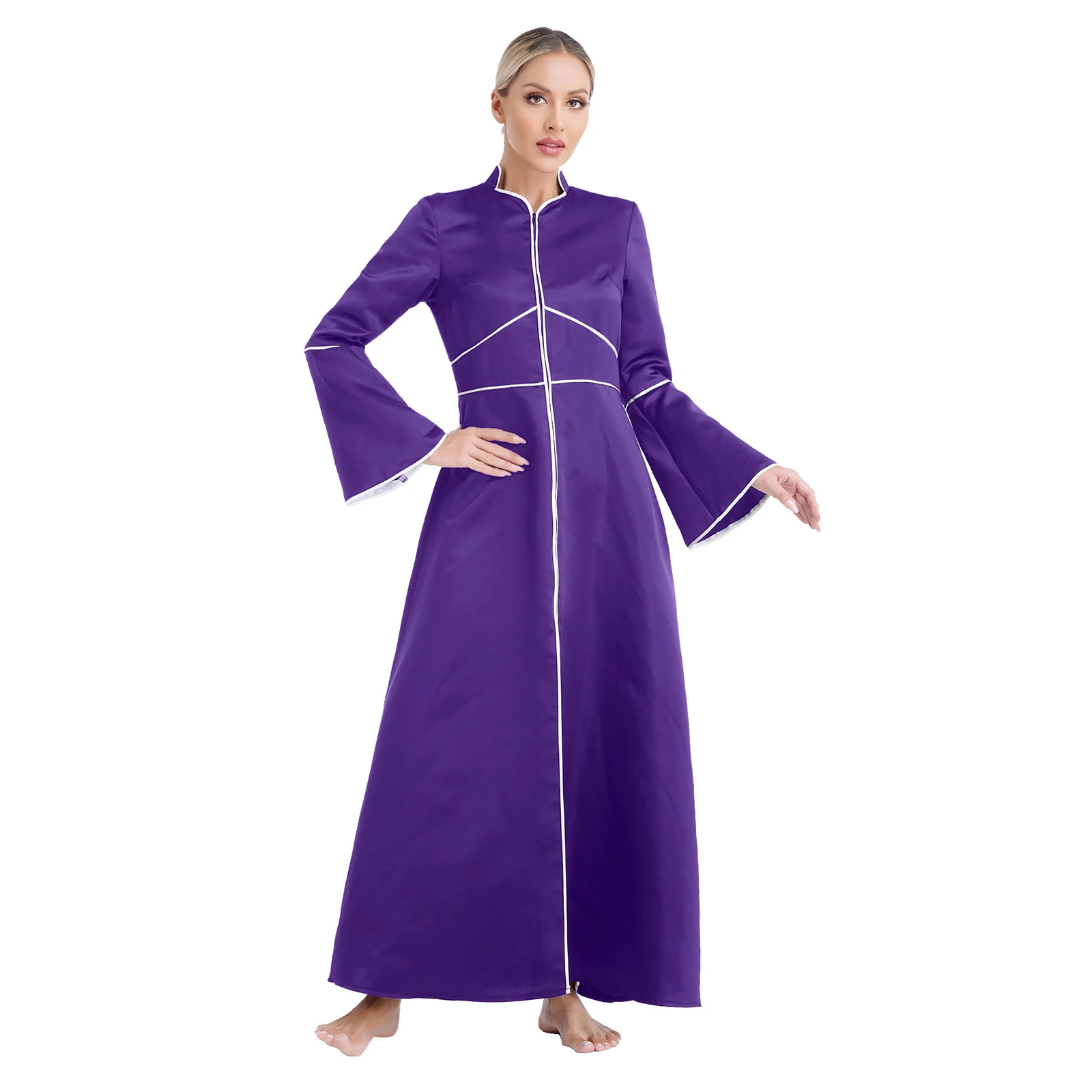 Robe de pasteur d'église à manches évasées pour femmes, robe de chaire de pasteur, fermeture éclair A-ligne, robe maxi de chœur, élégante, clergé, ministre