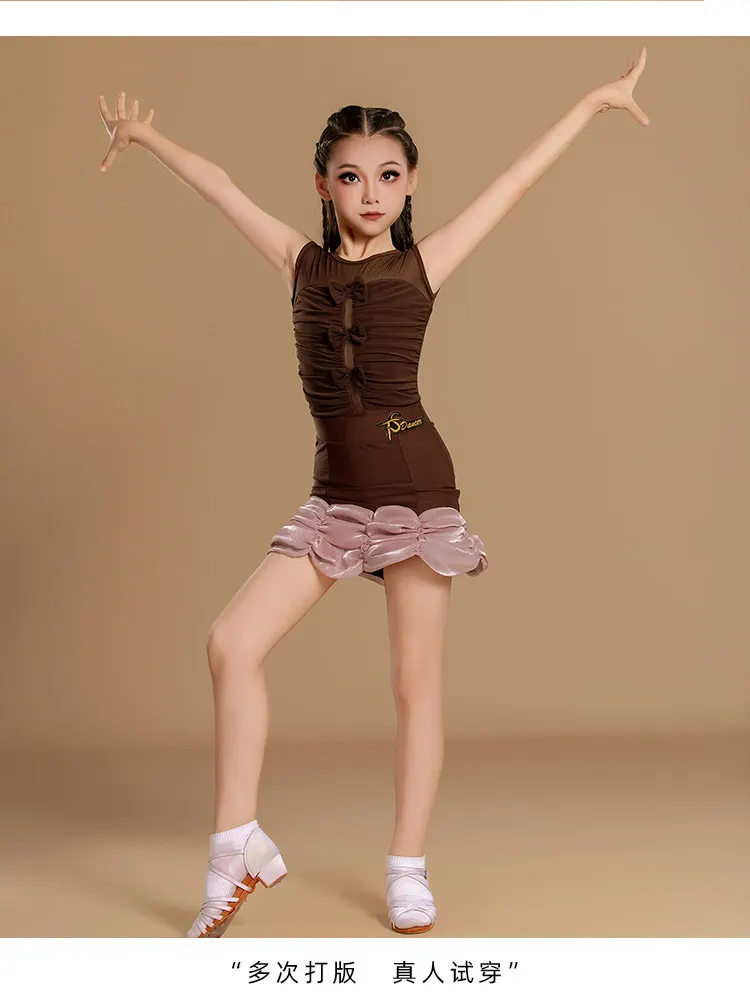

New style Latin dance practice suit bow tie children's trendy top high-end summer professional training suit girl's outfit