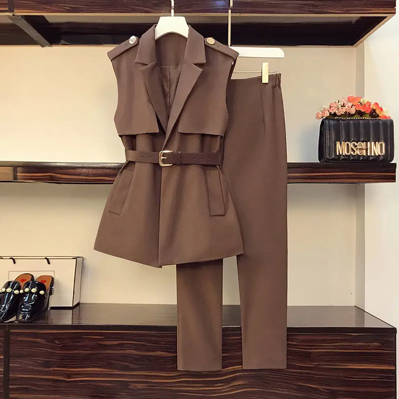 

Spring Autumn Single/large Size Women's Suits Women Thin Western Style Age-reducing Waist Waistcoat + Pants Two-piece Trend