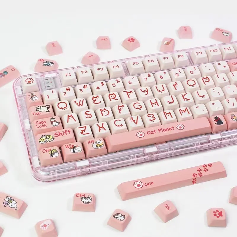 

126 Key Cat Planet Keycap PBT Personalized Cute Suitable for: 61/68/75/84/8796/98/100/104/108 Mechanical Keyboard Keycaps