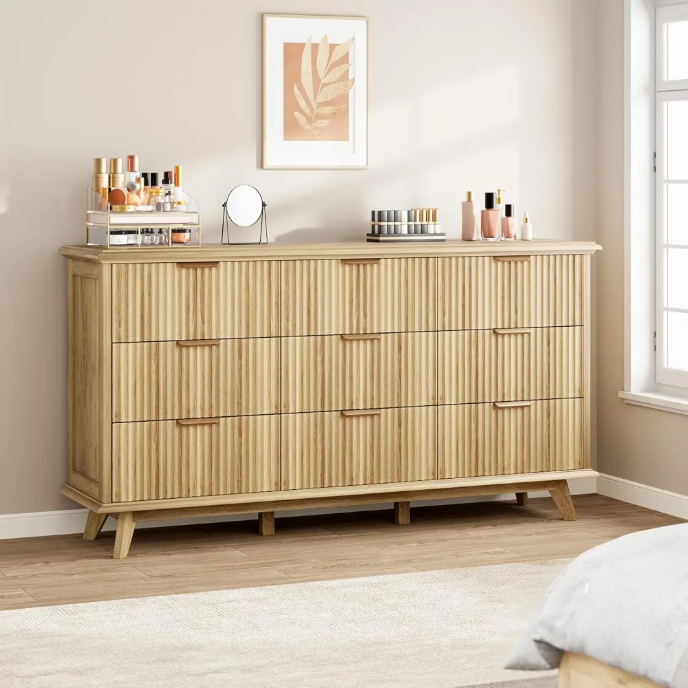 

9 Drawers Dresser, 59.1" Wide Modern Chest Of Drawers With Metal Handle, Large Dresser Tv Stand, Wood Drawer
