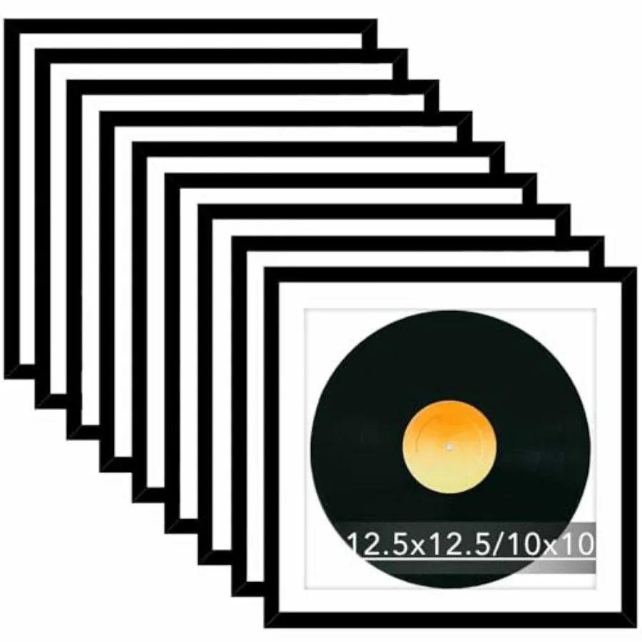 

9 Pack 12.5x12.5 Record Frame with 10x10 Mat for Vinyl Record Album Cover Poster, Display Photo 10x10 with Mat or 12.5 x 12.5 W