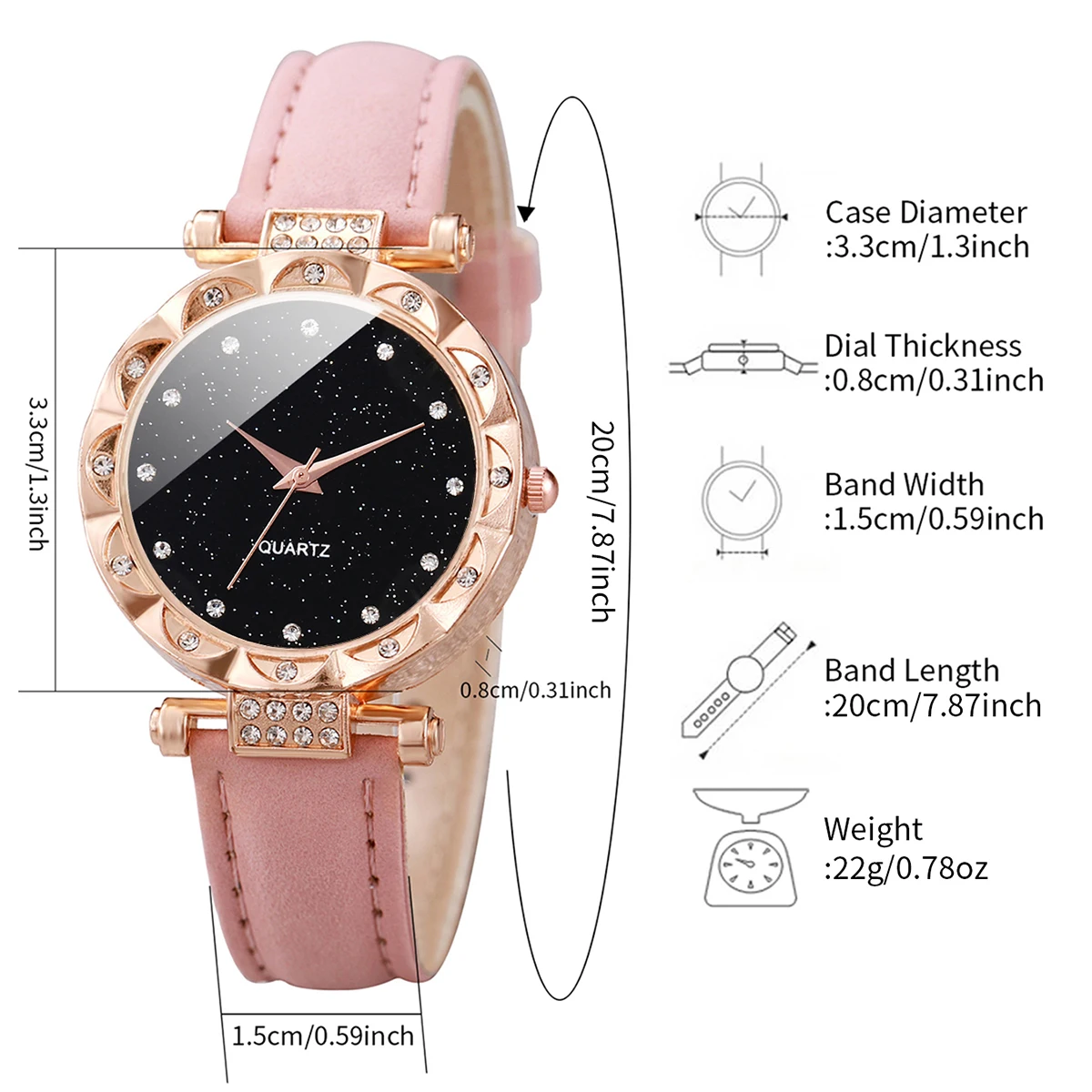 4PCS/Set Fashion Rhinestone Women\'s Quartz Watch Leather Band Analog Watches Heart Bracelets Set（Without Box）