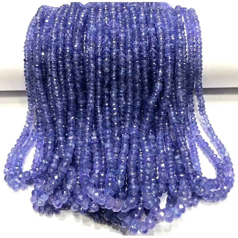 Natural Blue Tanzanite Faceted Rondelle Gemstone Beads Necklace