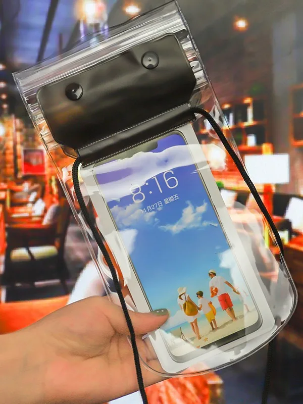 حقيبة هاتف محمول سميكة مقاومة للماء بثلاث طبقات، حافظة هاتف محمول شفافة مقاومة للماء تعمل باللمس، حقيبة هاتف محمول كبيرة خاصة مقاومة للماء