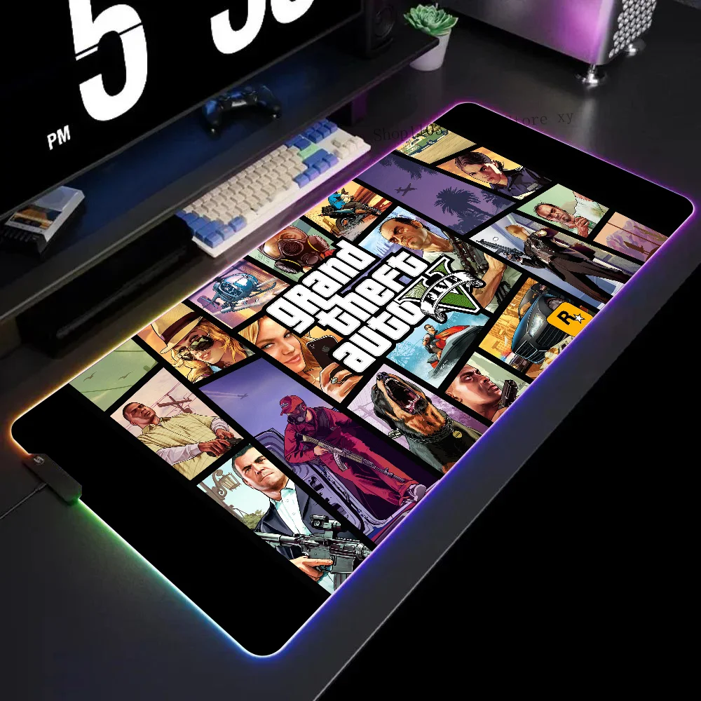 Game Grand Theft Auto Mousepad XXL RGB Gaming Mouse Pads HD Black Gamer Accessories Large LED