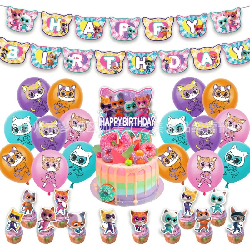 Heiße Verkäufe Cartoon Superkitties Geburtstag Party Dekoration Super Kitties Geschirr Ballon Kuchen Topper Partei Liefert Baby Dusche