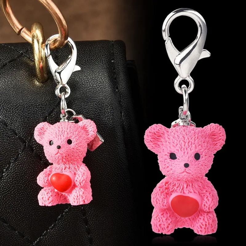 قلادة دب قطيفة لطيفة على شكل قلب، سلسلة مفاتيح على شكل قلادة، قلادة حقيبة، قلادة دمية حيوان قطيفة