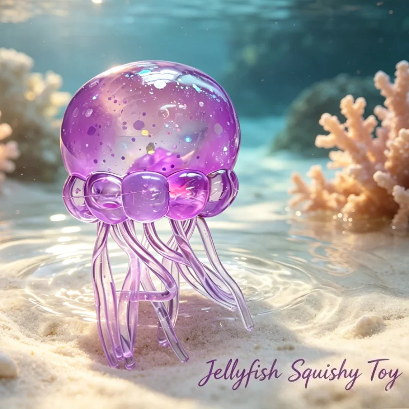 Kawaii Squishy Glitter Jellyfish Squeeze Toy Cute Transparent Ocean Animal Fidget Toy Soft Stress ball Decompression Relief Toy