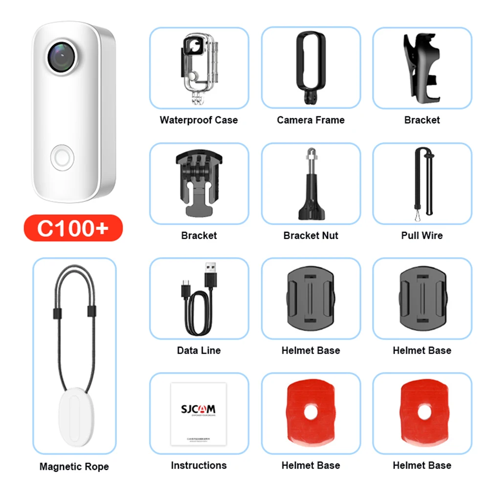 SJCAM C100 Mini 4K Action Camera POV Duim Body Camera Lichtgewicht Magnetische Camera 30M Onderwater Vlog 8x Zoom Loop Recording