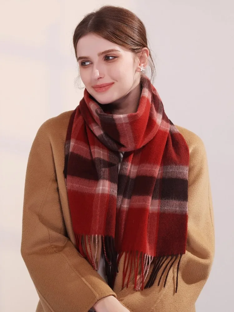 

Высокое качество, 100% шерстяной шарф, женский осенне-зимний новый классический клетчатый кашемировый платок для мамы, дня рождения, шикарный дизайн, теплый глушитель для мужчин