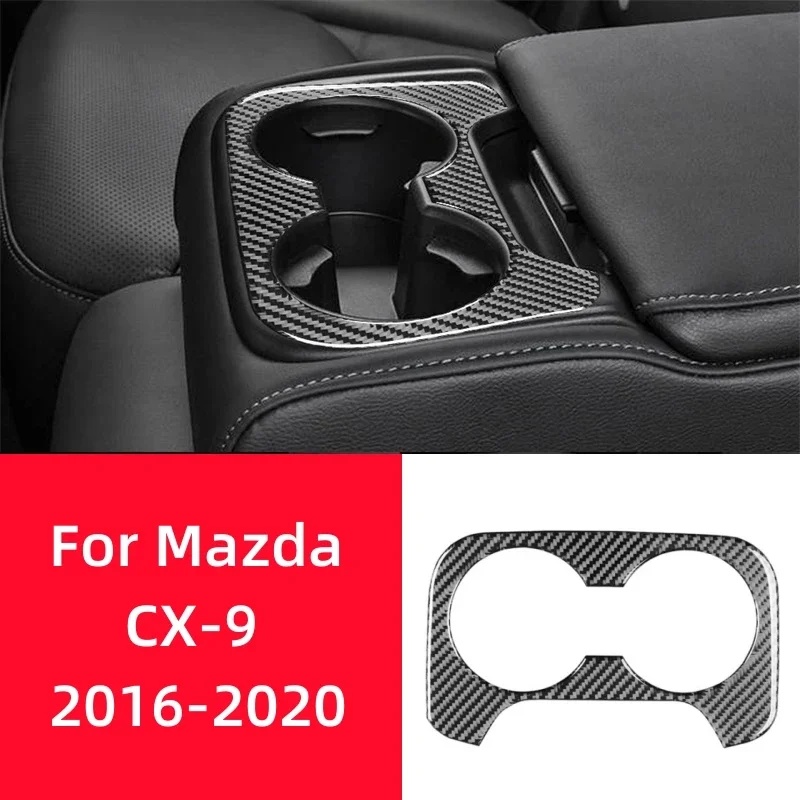 For Mazda CX-9 2016-2023 Interior Accessories Real Carbon Fiber Car Rear Seat Water Cup Holder Decor Sticker Cover Trim Frame