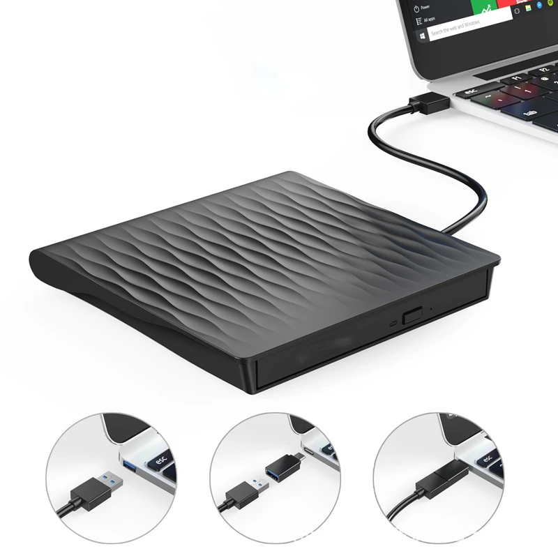 1 PCS USB3.0Dvd/Cd Burner External Mobile Notebook Type C External Optical Drive Black