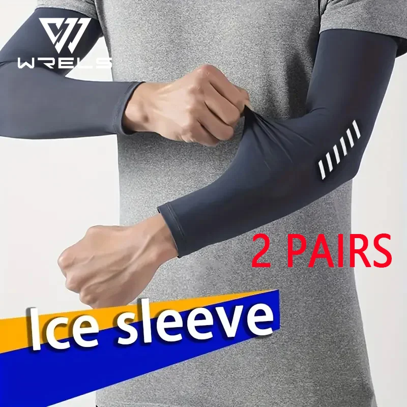 2Pairs Ice Silk Sleeves Breathable UV Protection Cooling Hiking Arm Sleeves Basketball Cycling Running Outdoor Sport Sleeves
