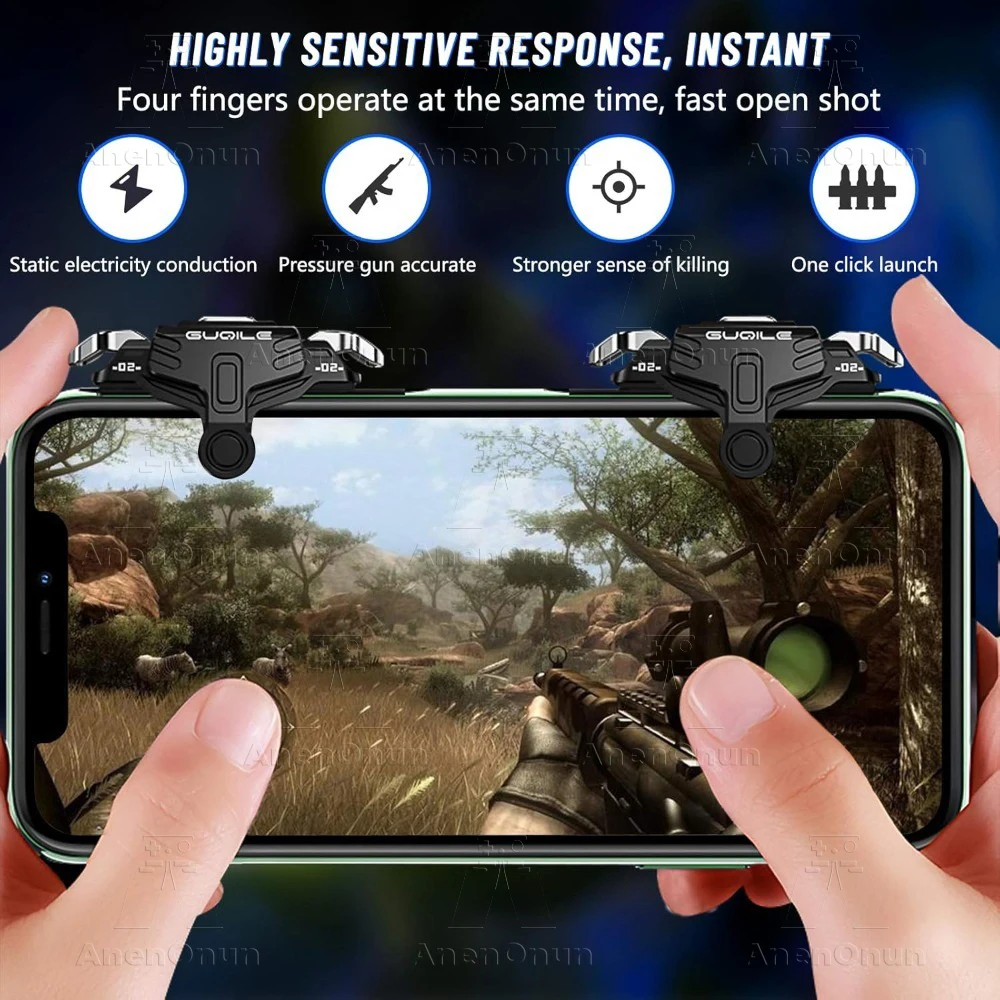 Mobiler Gaming-Shooter-Controller für PUBG, Fortnite, COD Android/iOS Telefon Ziel-Fire L1 R1 Schultertaste 4-Finger-Bedienungs-Trigger – Detail 1