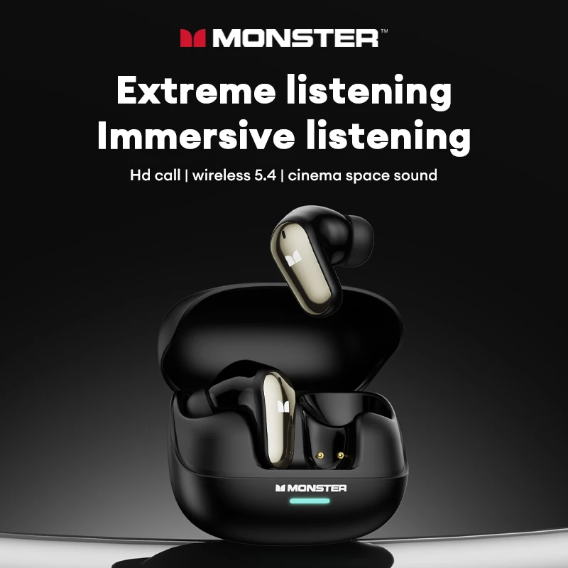 Monster MQT52 Bluetooth 5.4 Headphones TWS Wireless Earbuds with Mic Sport Earphones Talking Noise Canceling headset For Phone