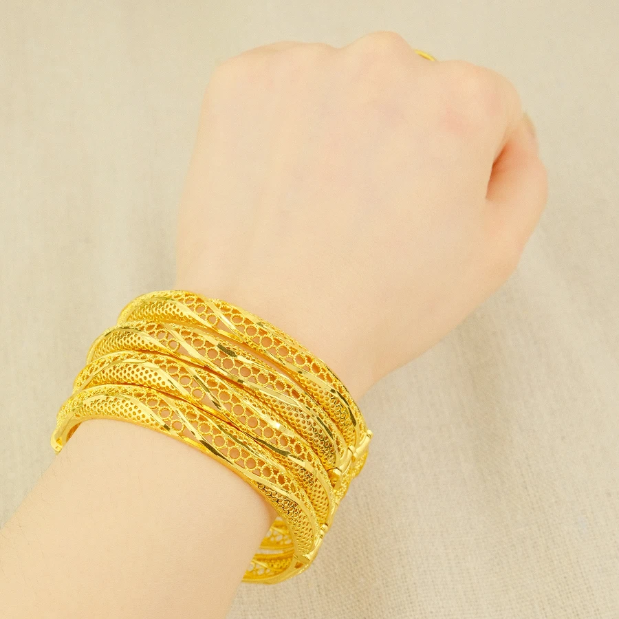 Dubai Twisted Hollow Fashion 24K Gold Plated Indian and African Copper Bracelet Charming Wedding Jewelry Luxury image 4