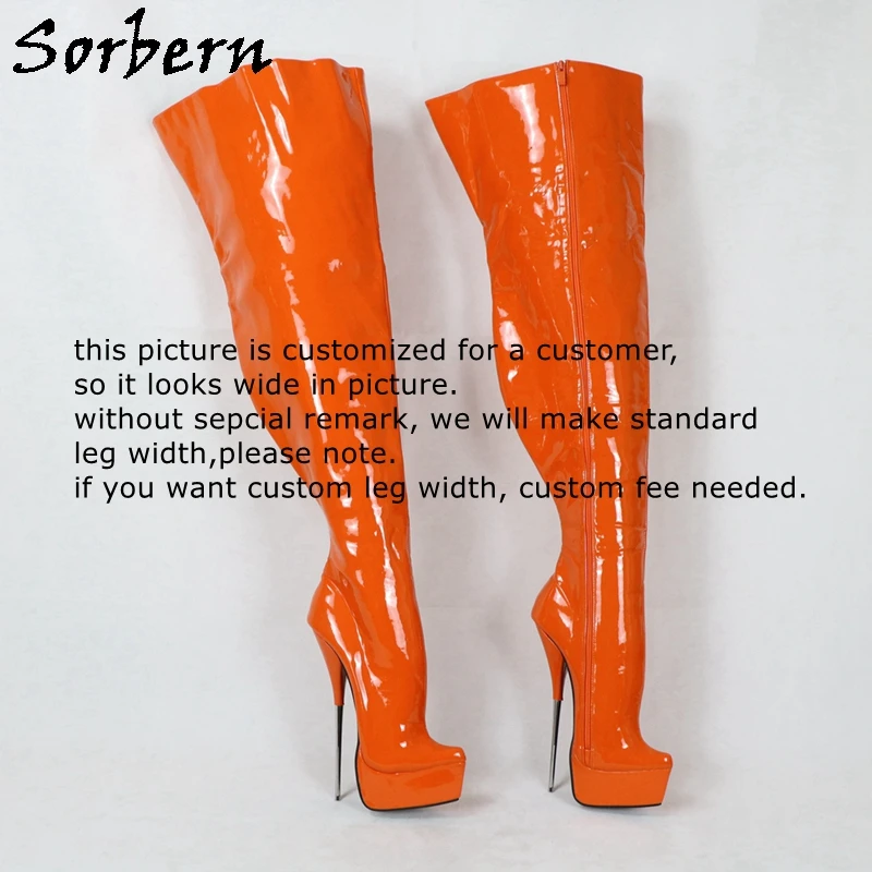 Sorbern 21Cm Metal Ballet Boots Crotch Thigh High Fetish Shoes Stilettos Platform Drag Queen Crossdresser Bdsm Custom Leg Width