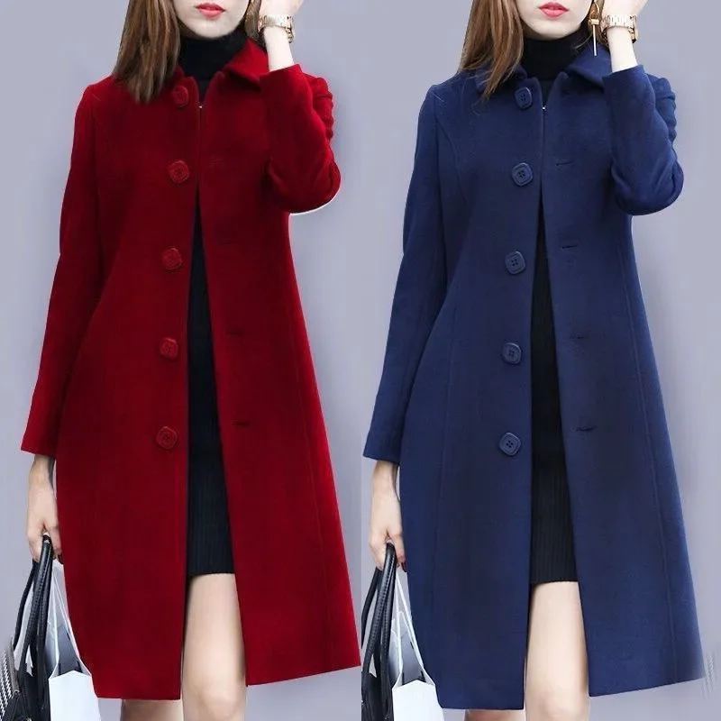 Medium-Length Woolen Coat Women's 2024 Autumn/Winter New Style Plus Sizes Slimming Woolen Jacket Smooths Your Silhouette