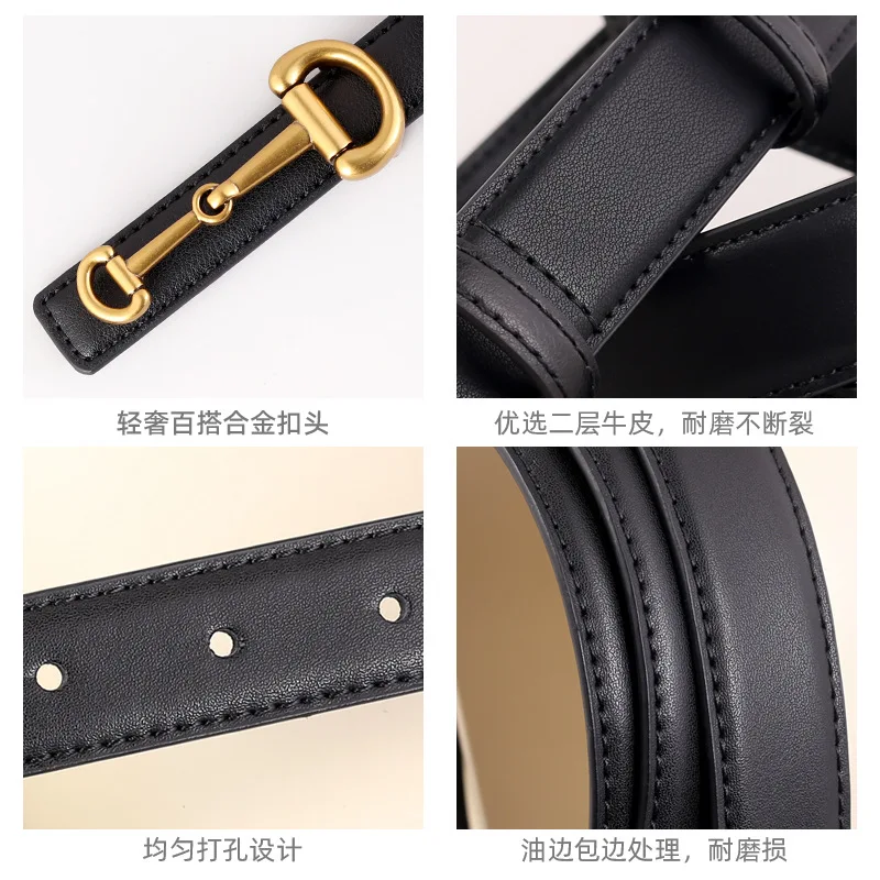 ins2024 new leather small belt simple casual thin belt horseshoe buckle versatile ins wind belt
