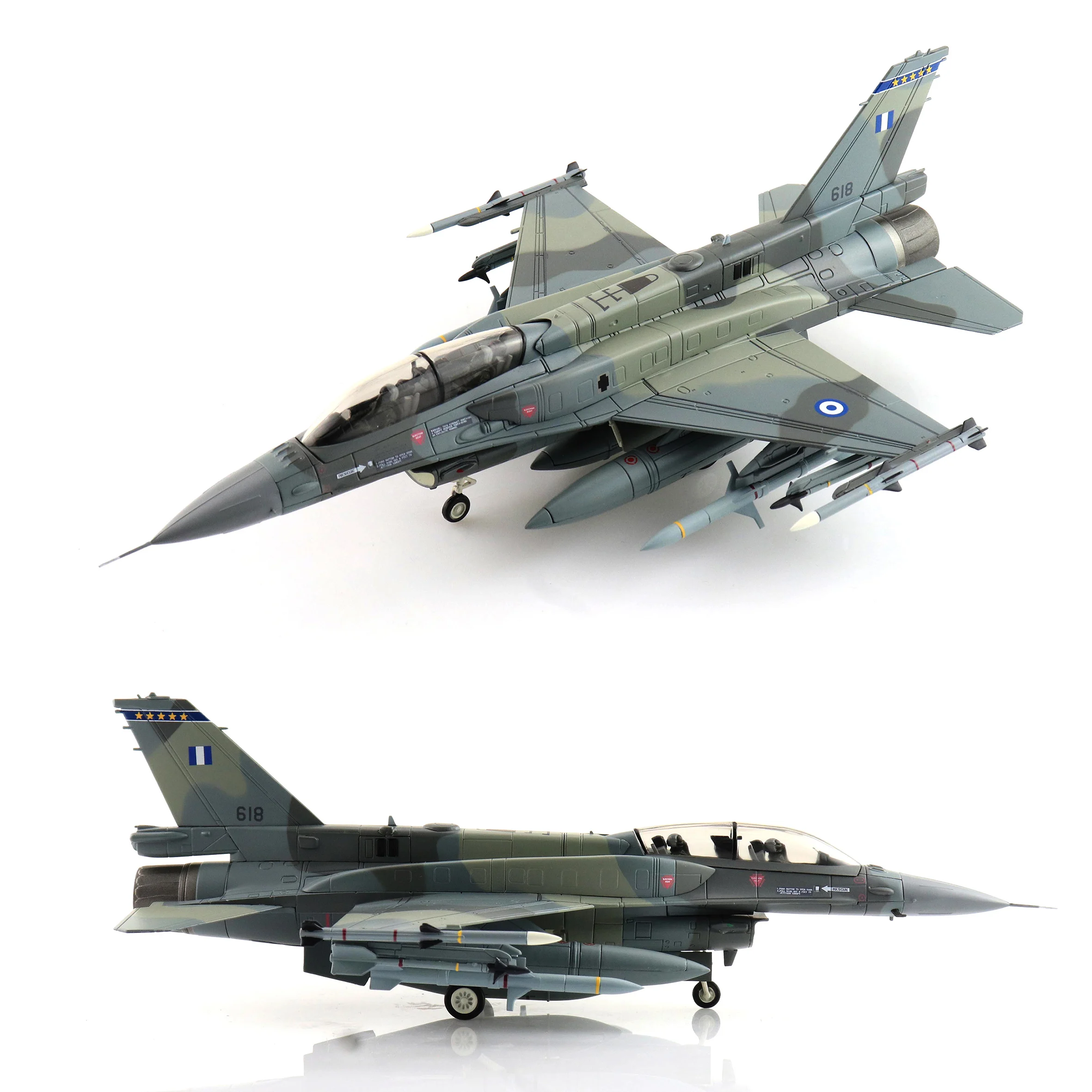 1/72 HA38023 F-16D fighter model Falcon 618 343 Hellenic Air Force (with 2 x AGM-88 misses) Alloy Collection Model